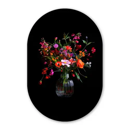 Boeket - Veldbloemen - Vaas Wandcirkel Ovaal Forex klein -3d