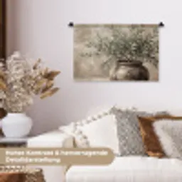 Olijfplant - Aardenpot - Abstract - Beige Wandkleed katoen klein -tsfeer1_DE