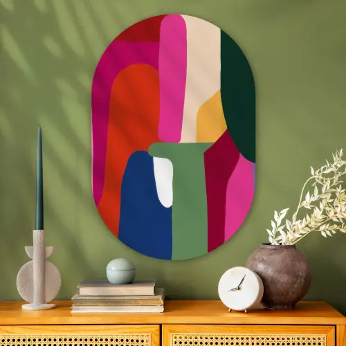 Kleurvakken - Recht - Rond - Abstract Wandcirkel Ovaal Glas middel -sfeer2