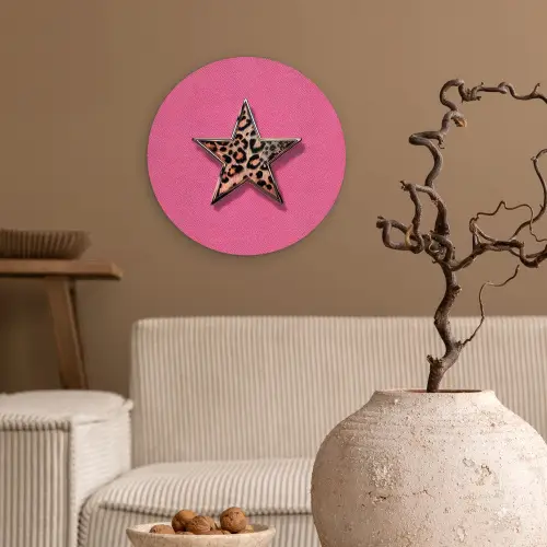 Ster - Luipaard - Print - Roze Wandcirkel plexiglas klein -sfeer1