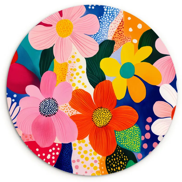Bloemen - Kleurrijk - Stippen Wandcirkel plexiglas klein -3d