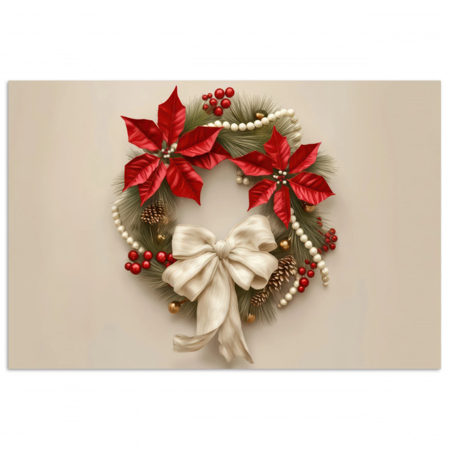Deurkrans - Strik - Kerst - Rood - Groen poster papier klein -3d