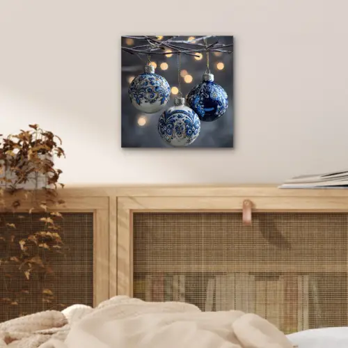 Kerstbal - Versierd - Blauw aluminium wit klein -sfeer3