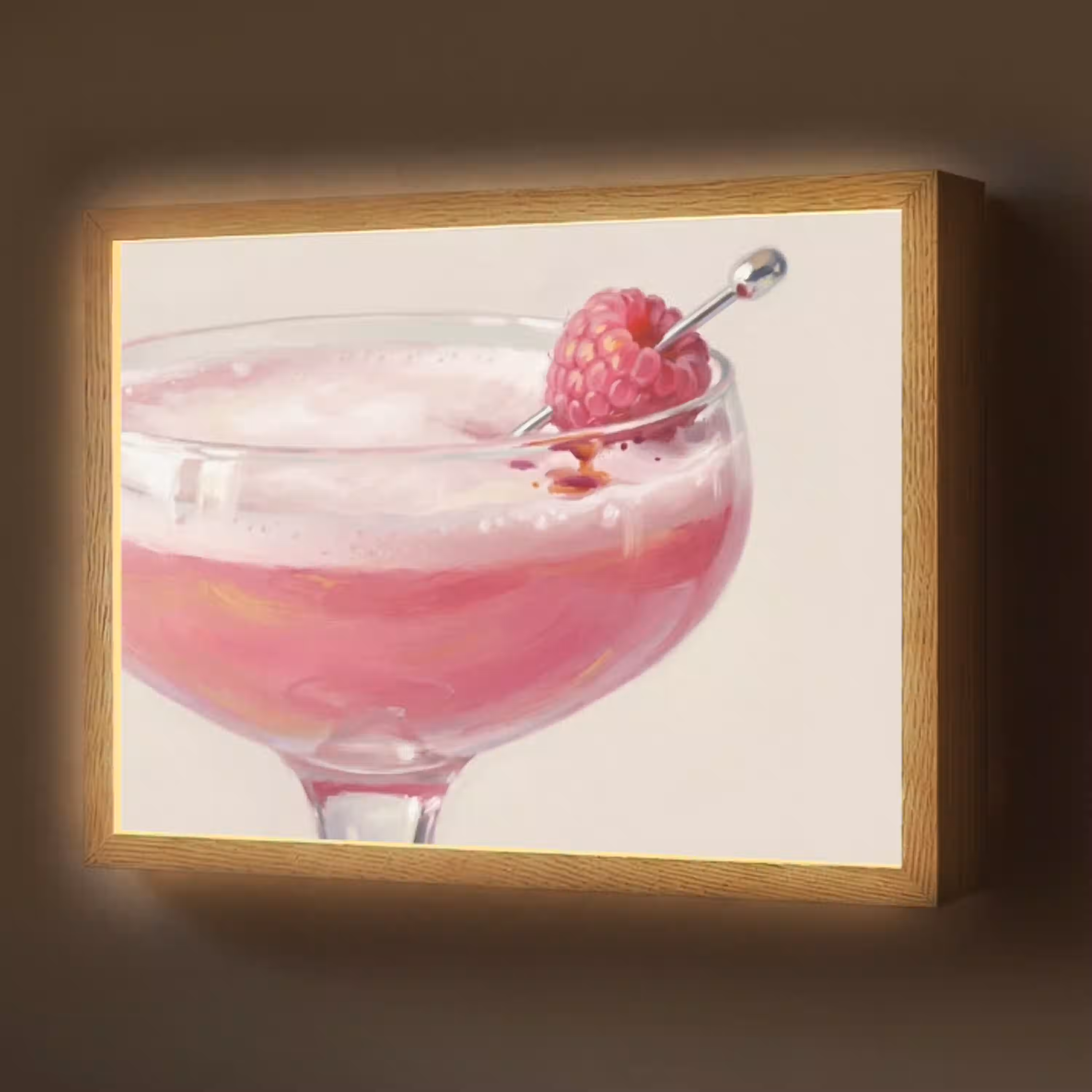 Cocktail - Framboos - Drank - Modern - Roze Light Box met batterij (Wandlamp) middel -z3d_website