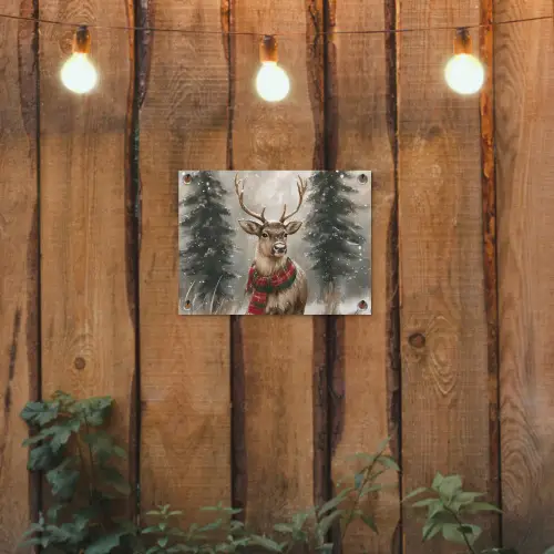 Winter - Bos - Rendier - Donker tuinposter los doek klein -sfeer1