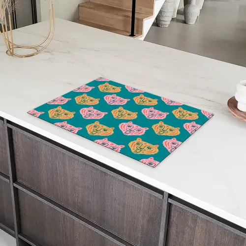 Kattengezichten - Sterren - Turquoise Inductie beschermer vinyl 3mm klein 276 -sfeer8