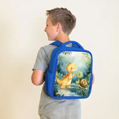 Dino - Schildpad - Jungle Kinderrugzak - Blauw middel -sfeer2