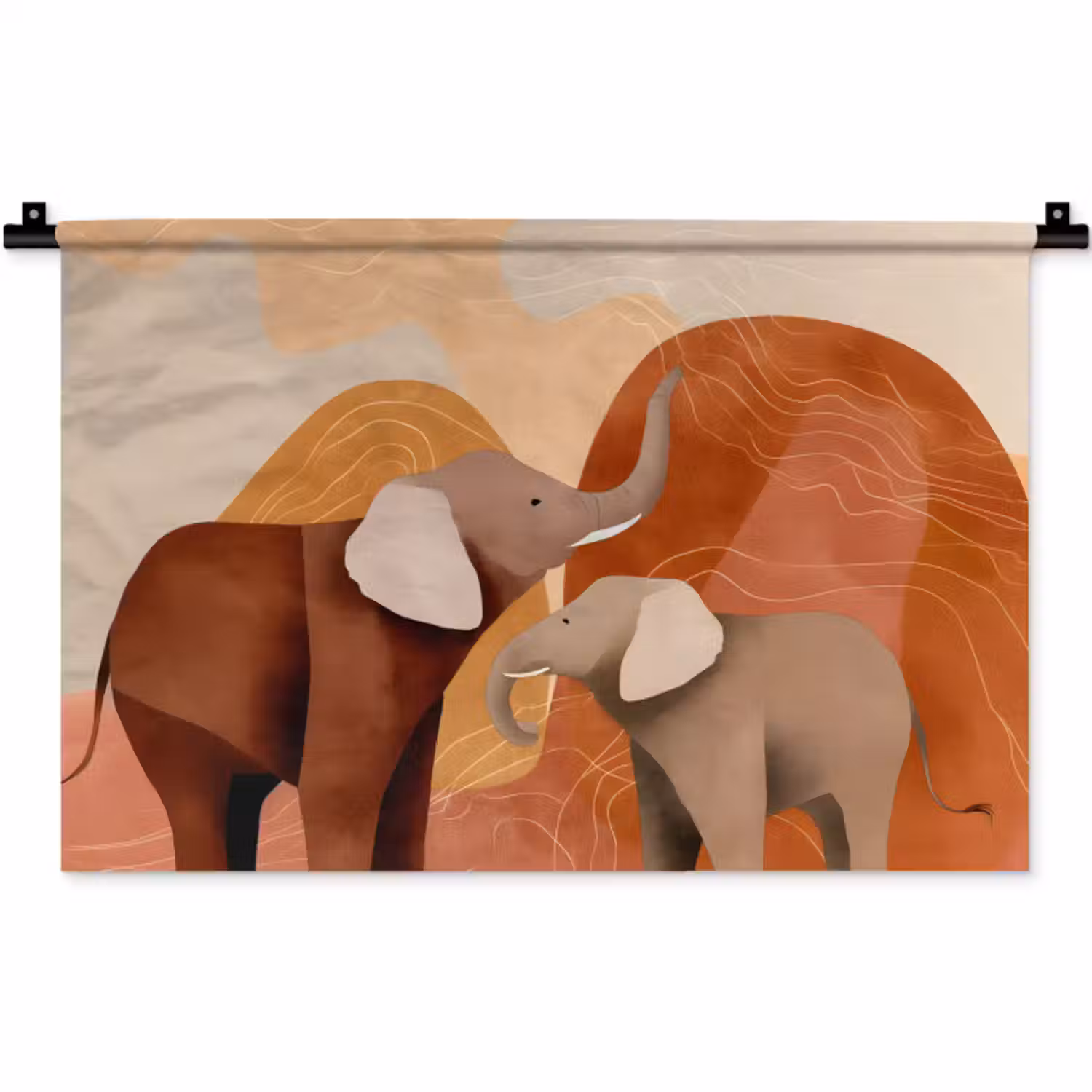 Wandkleed - Olifanten - Oranje - Abstract