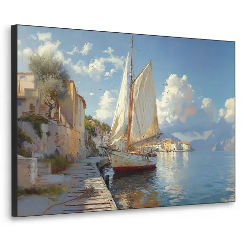 Zeilschip - Huizen - Kade - Zee Textielframe zwart klein -3d