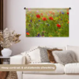 Lente - Bloemen - Rood - Klaproos - Gras - Groen Wandkleed katoen middel -sfeer1