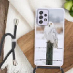 Sneeuwuil - Hek - Sneeuw - Wit Hoesje Samsung Galaxy A52 5G met koord klein -sfeer4