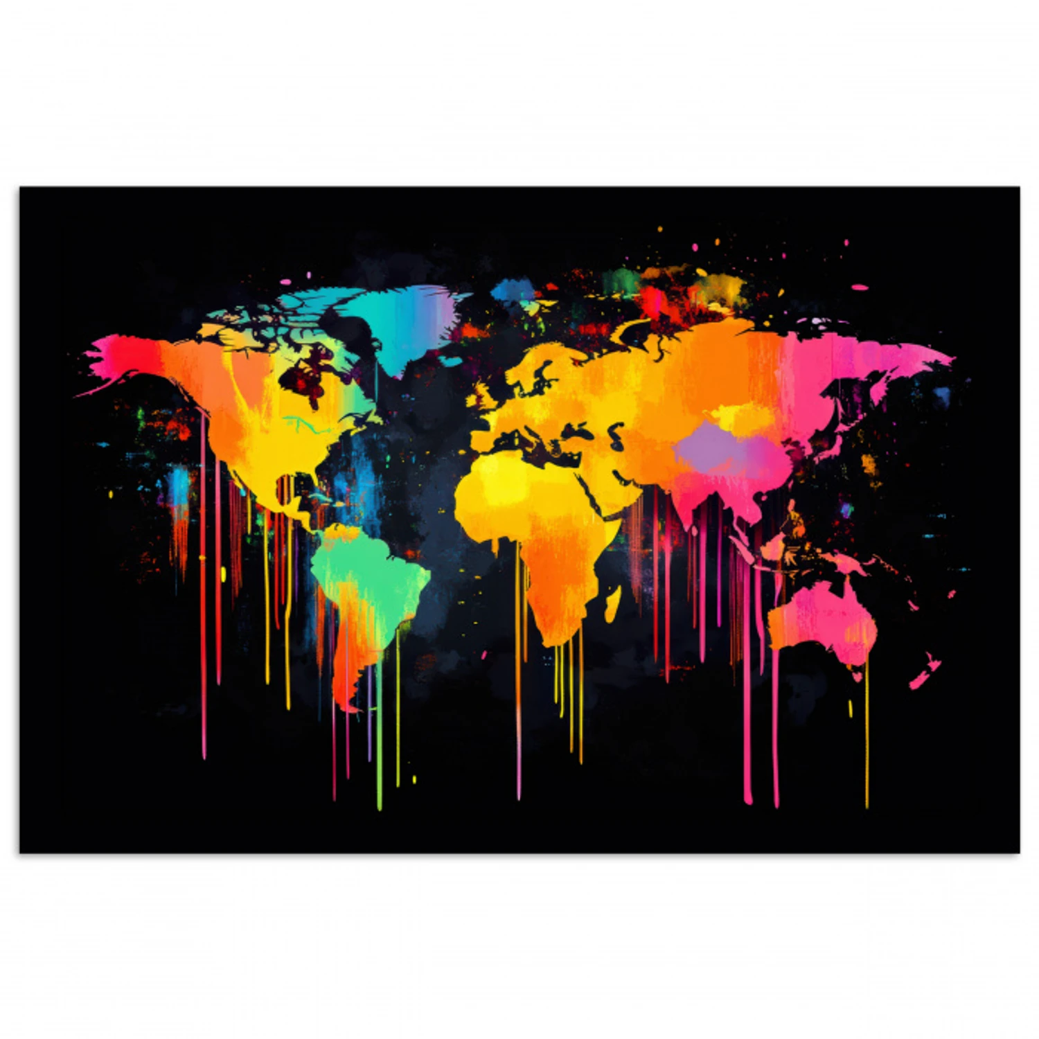 Wereldkaart - Verf - Kleurrijk - Graffiti - Wereld poster papier klein -3d