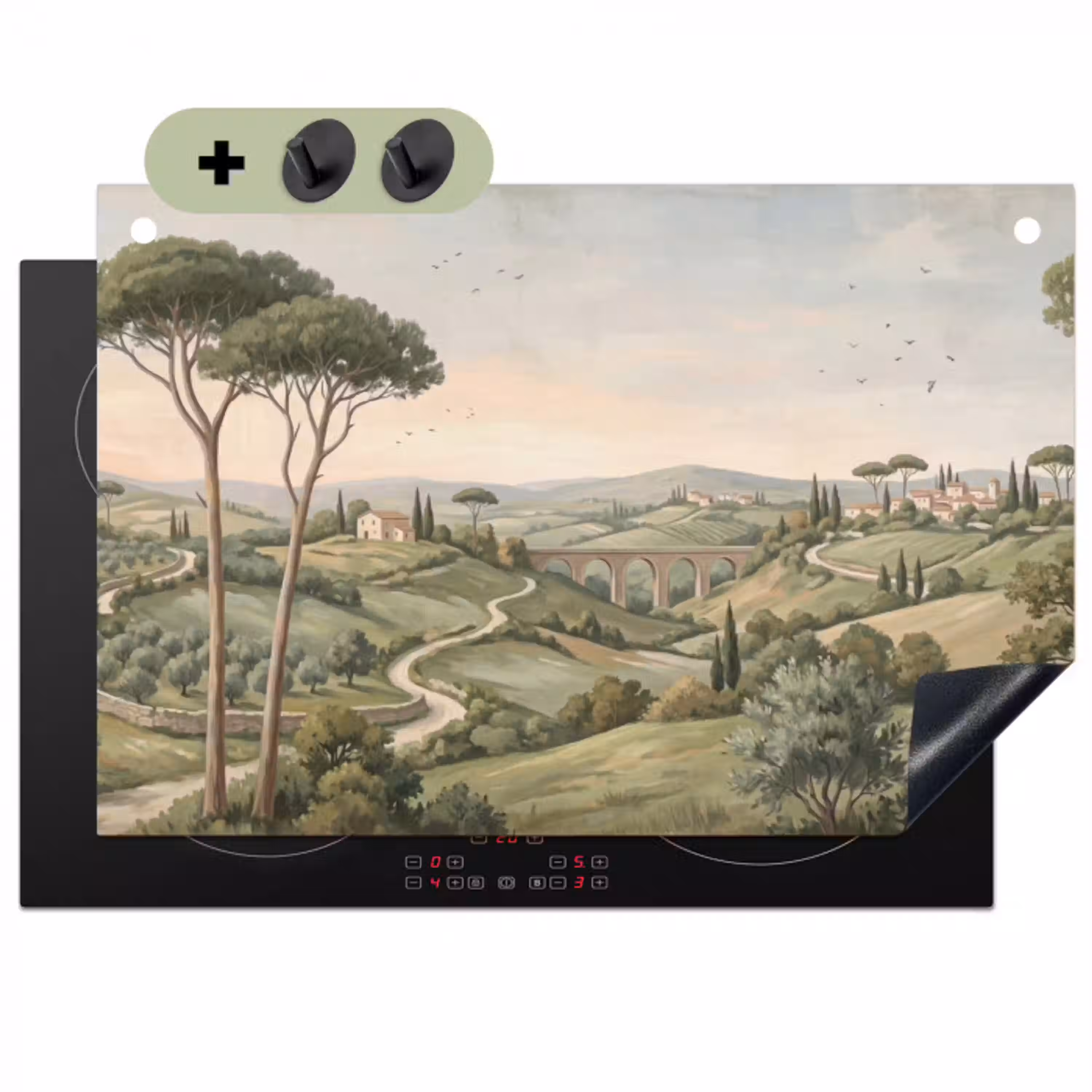 Landschap - Heuvels - Zandpad - Groen Inductie beschemer met haakjes klein -3d