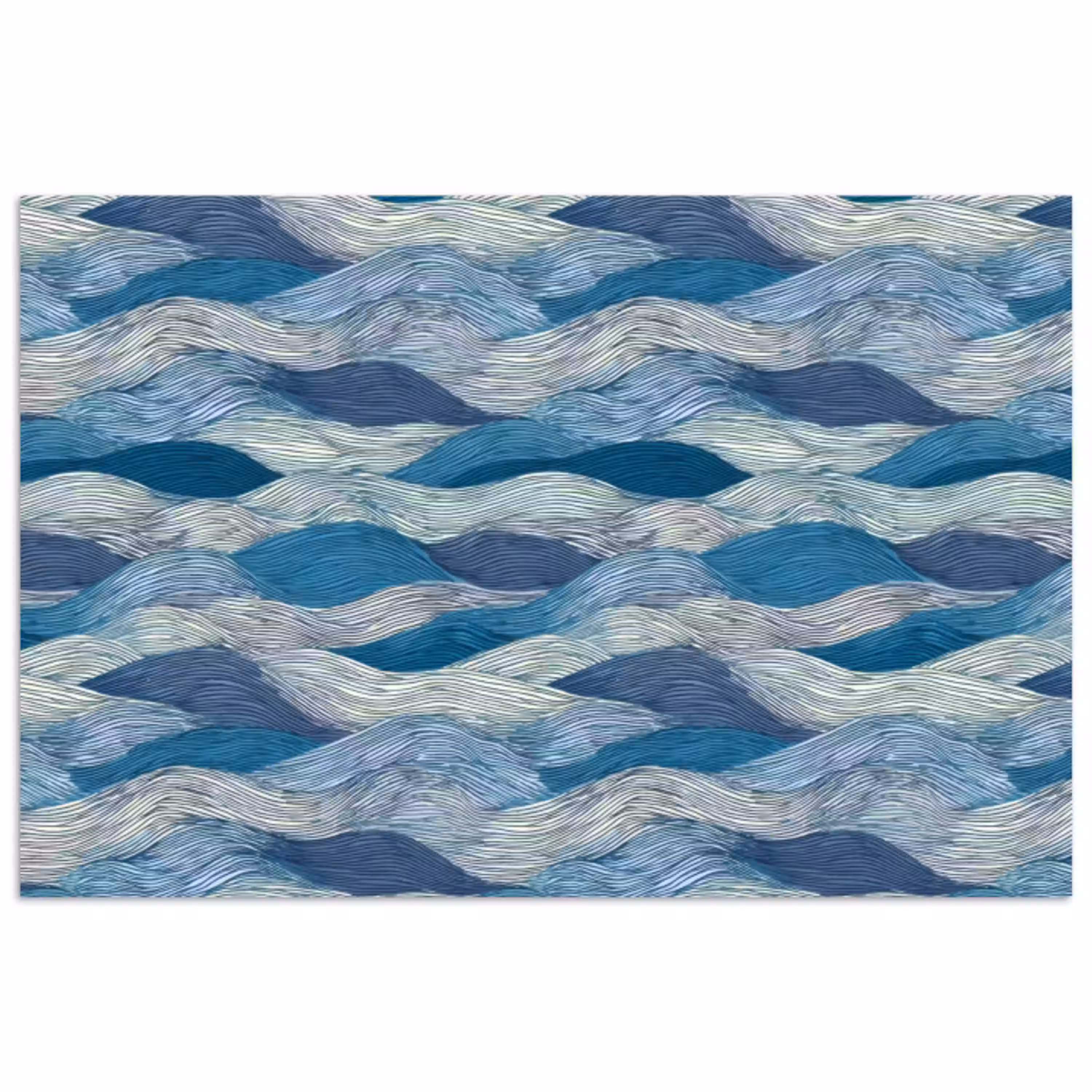 Getekend - Blauw - Wit - Golvend - Streepjes poster papier klein 62 -3d