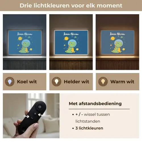 Dino - Ruimte - Planeten Light Box met batterij (Wandlamp kind) middel -USP_lichtkleurNL