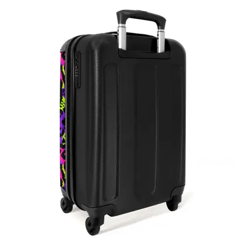 Neon panterprint op paars met kleurrijke accenten NBS - Handbagage koffer - Volwassenen Unisex middel -achterkant