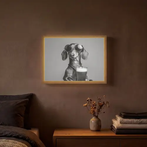 Teckel - Bier - Glas - Bril Light Box met batterij (Wandlamp) middel -sfeer4