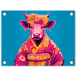 Koe - Bloemenkrans - Oorhangers - Kimono tuinposter los doek klein -3d