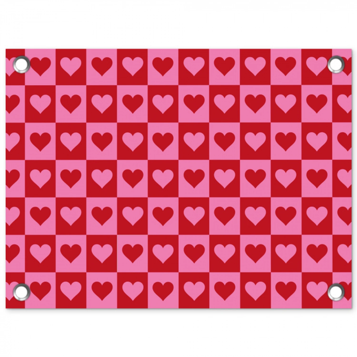 Rood - Roze - Schaakbord - Valentijn tuinposter los doek klein -3d