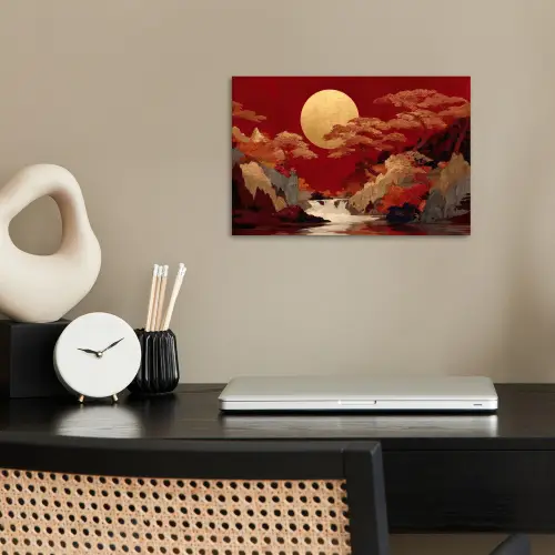 Volle maan - Landschap - Waterval poster papier klein -sfeer1