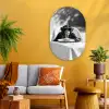 Aap - Spaghetti - Zonnebril - Zwart wit - Cool - Dier Wandcirkel Ovaal Glas middel -sfeer4
