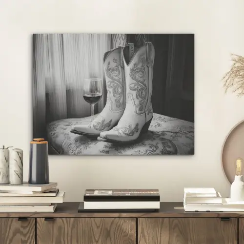 Wijn - Cowboylaarzen - Raamlicht - Wit PET vilt klein -sfeer1