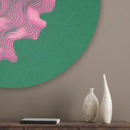 Abstract - Pink - Lijnen - Groen Akoestische PET Vilt - Rond klein -sfeer5_closeup