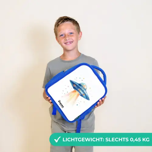 Blauw ruimteschip met lichtstraal Kinderrugzak - Blauw middel -sfeer1_NL