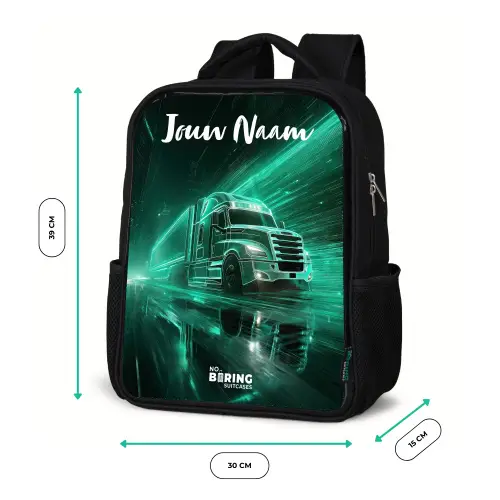 Vrachtwagen - Stad - Groen - Neon Rugzak - Zwart middel -productfoto_formaten