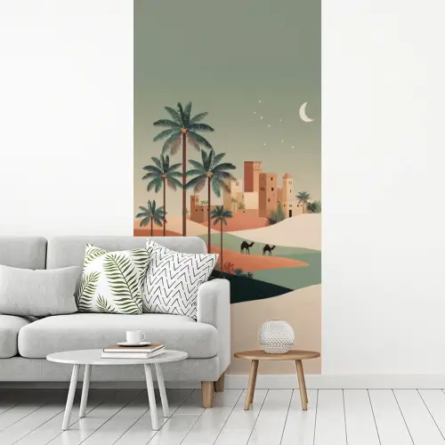 Nachtlandschap - Kamelen - Sterren - zandduinden fotobehang vinyl groot -woonkamer