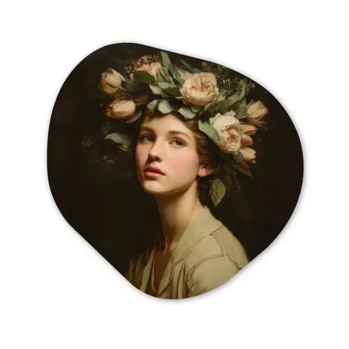 Bloemenstilte - Vrouw - Portret Wandcirkel Organisch Forex 3mm klein -3d