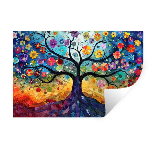 Kunst - Levensboom - Bloemen - Hippie Muursticker klein -3d