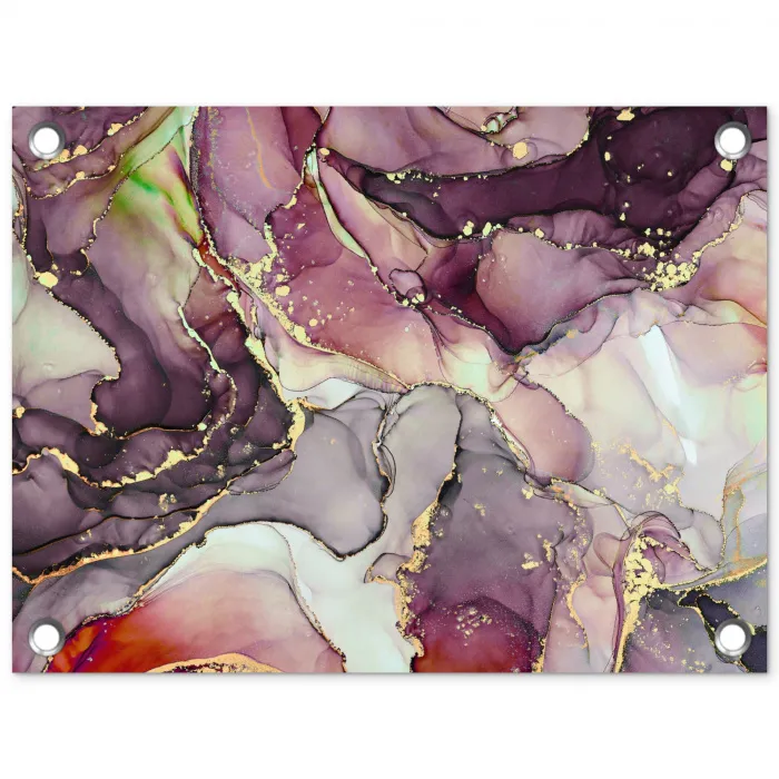 Marmer - Rood - Paars - Goud tuinposter los doek klein -3d