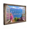 Doorkijk - Berg - Landschap - Uitzicht - Meer Tuinposter op houten frame 2 cm dik klein -3d