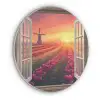 Doorkijk - Tulpen - Zonsondergang - Bloemen - Kleurrijk Akoestische PET Vilt - Rond klein -3d