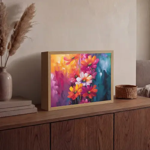 Felle bloemen - Dynamisch - Levendig Light Box met batterij (Wandlamp) middel -sfeer2