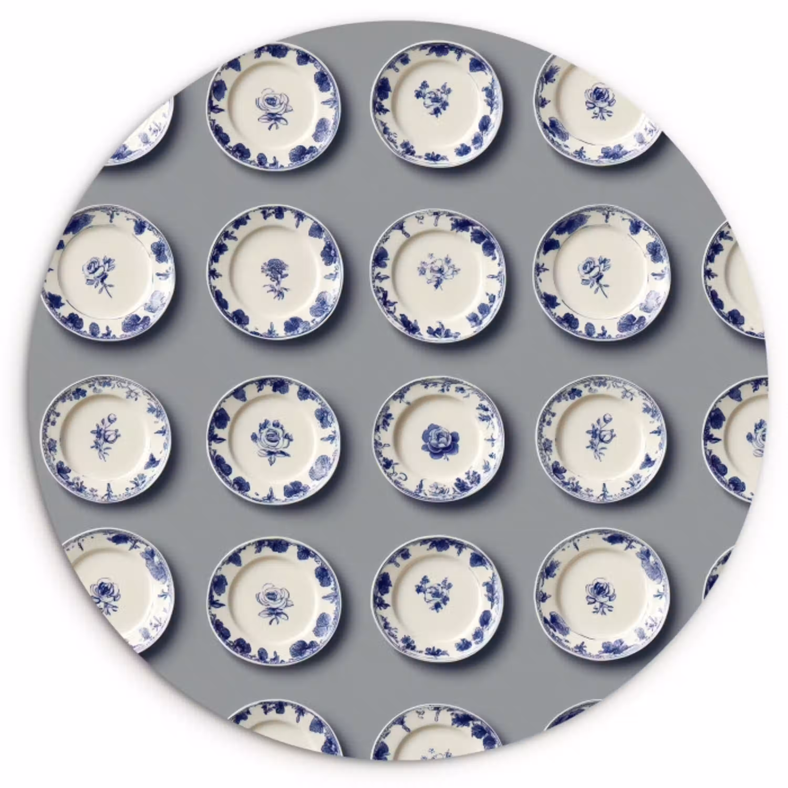 Borden - Bloemen - Blauw - Wit Wandcirkel kunststof plaat 5mm dik klein 188 -3d