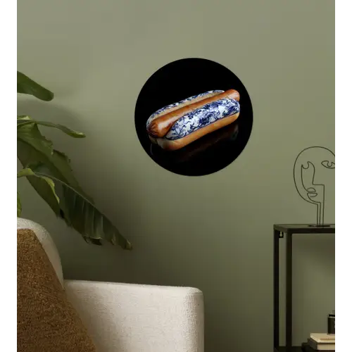 Hotdog - Porselein - Delfts blauw - Eten Wandcirkel behangsticker klein -sfeer2