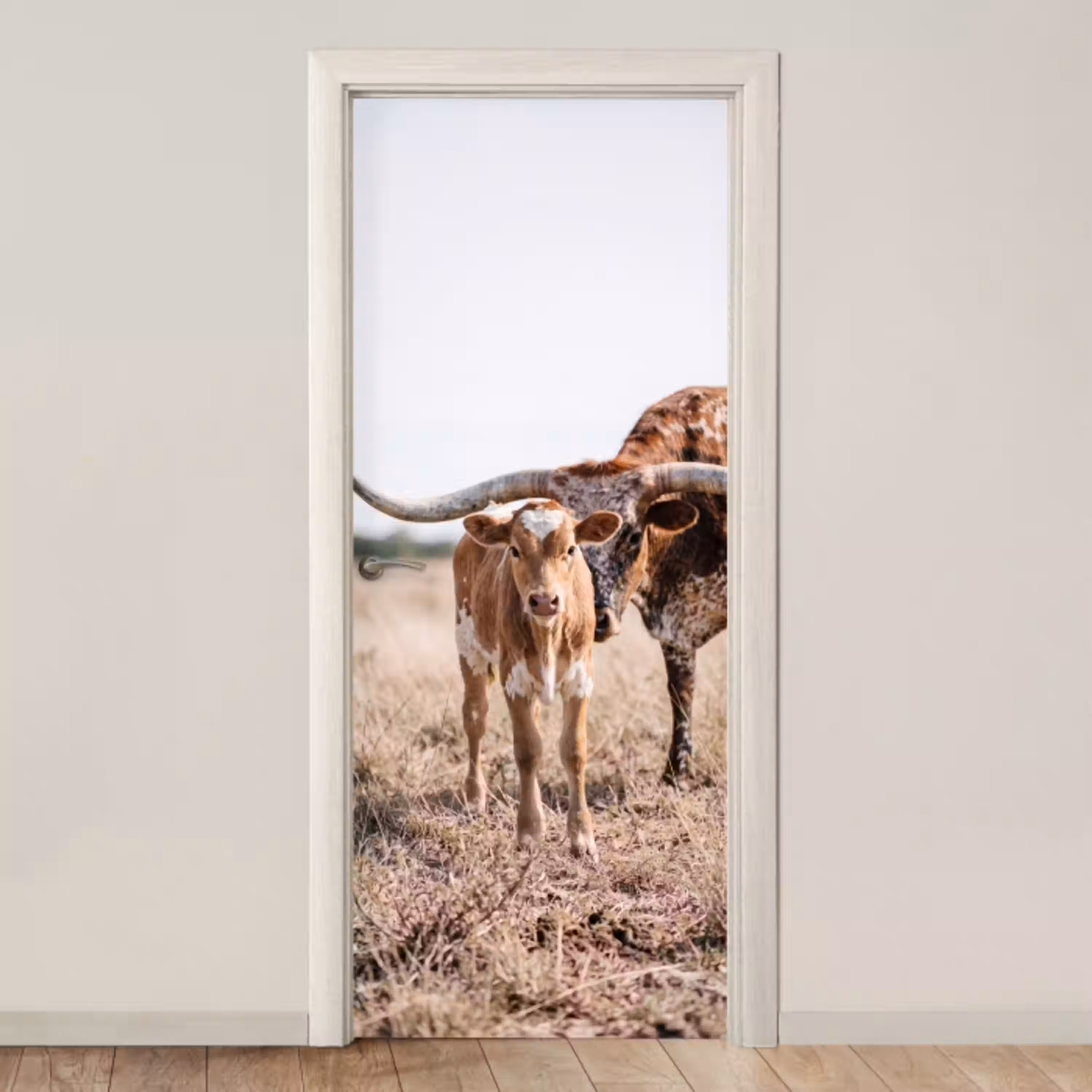 Texas Longhorn - Kalf - Weide - Dieren deurposter klein -3d_beige
