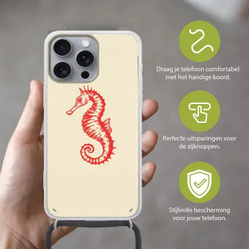 Zeepaardje - Rood - Fijne details Hoesje iPhone 16 Pro Max met koord klein -sfeer2_NL