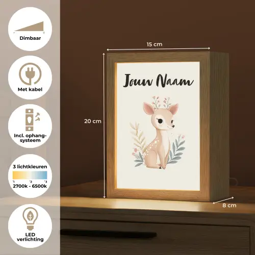 Minimalistisch - Hertje - Aquarel - Bladeren Light Box met kabel (Kinderlampje) klein -USP_NL