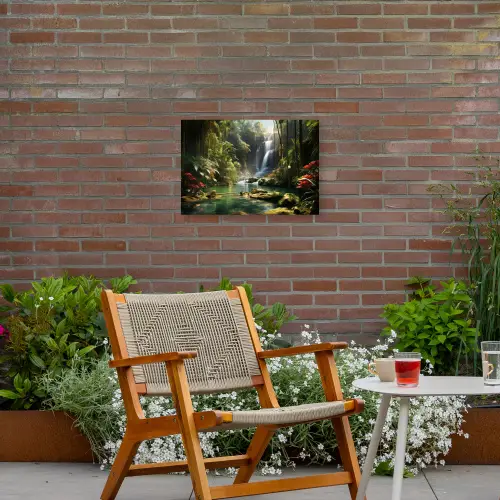 Verborgen Waterval in de Tropen Tuinposter op houten frame 2 cm dik klein -sfeer3