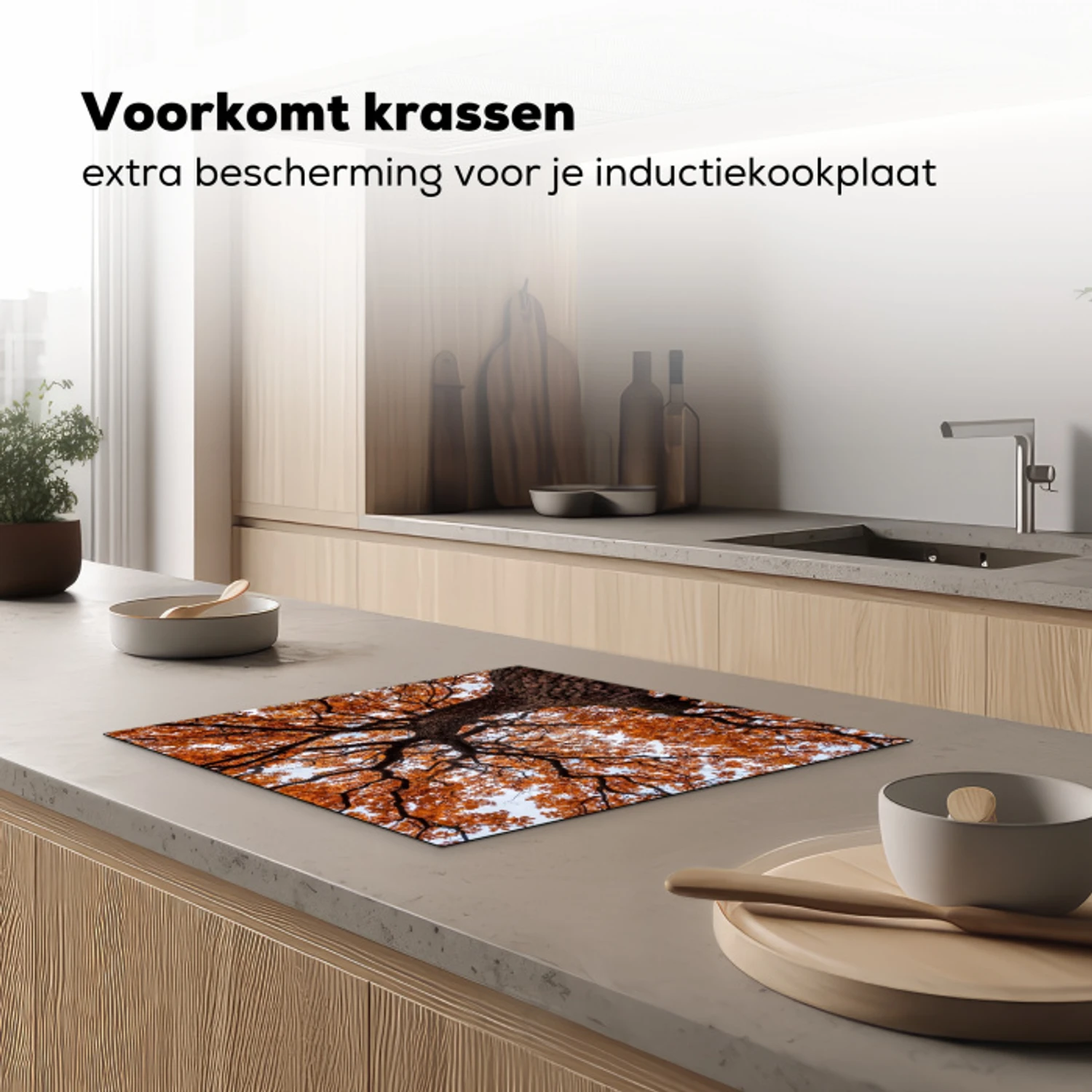 Boom - Bladerdak - Herfst - Oranje - Sfeervol Inductie beschermer vinyl 3mm middel -sfeer1