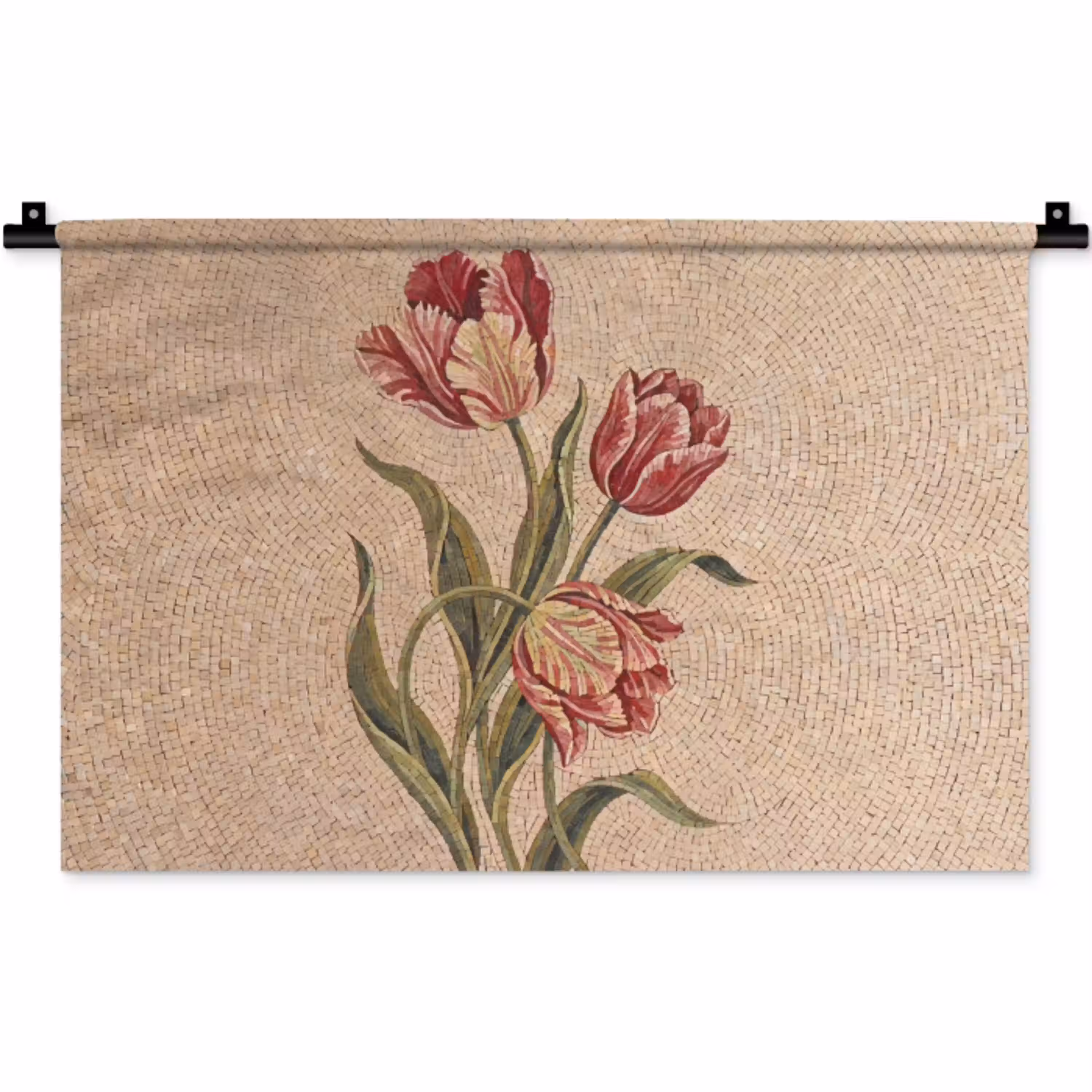 Bloemen - Mozaïek - Rood - Groen - Kunst Wandkleed katoen klein -zz3d