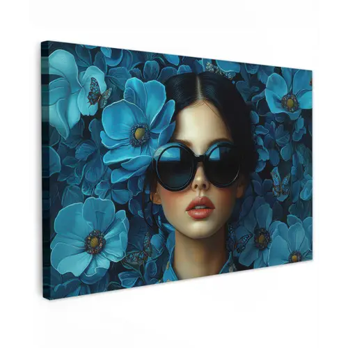 Vrouw - Bloemen - Blauw - Aesthetic - Luxe canvas 2cm klein -z3d