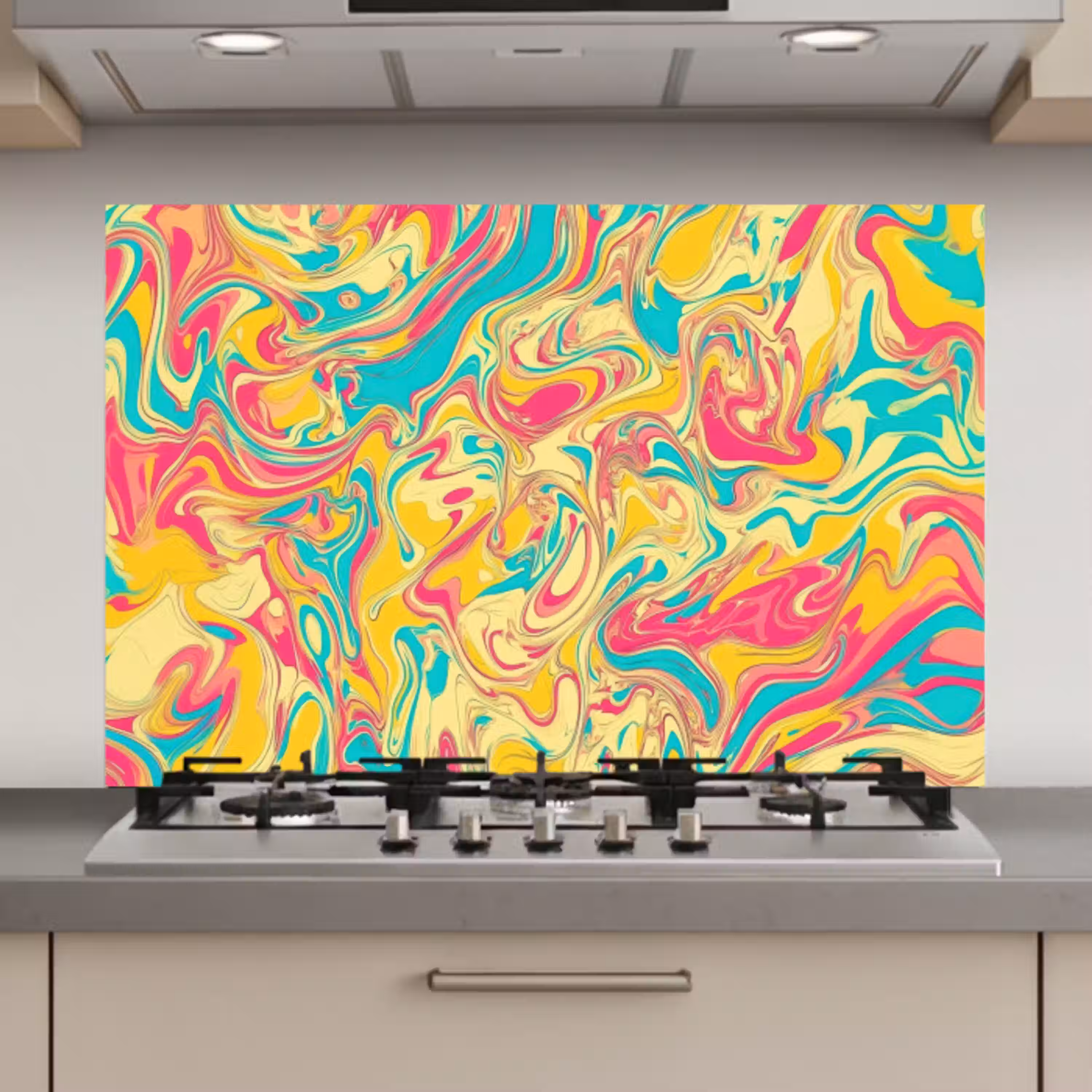 Geel - Roze - Blauw - Retro keuken achterwand spatscherm klein -3d_website