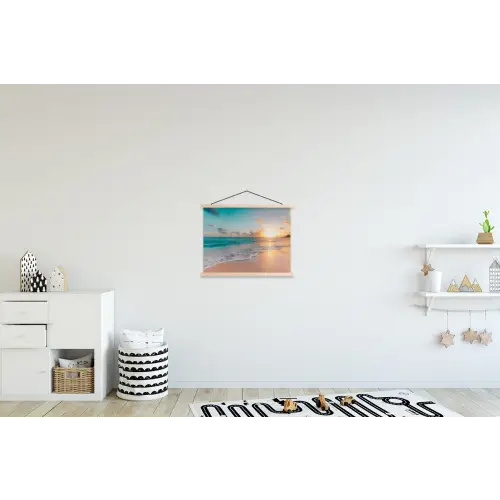 Zonsondergang - Strand - Zee - Zomer - Blauw textielposter latten blank klein -kinderkamer