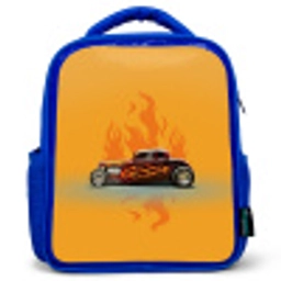 Bruine auto met gele vlammen Kinderrugzak - Blauw middel -3d