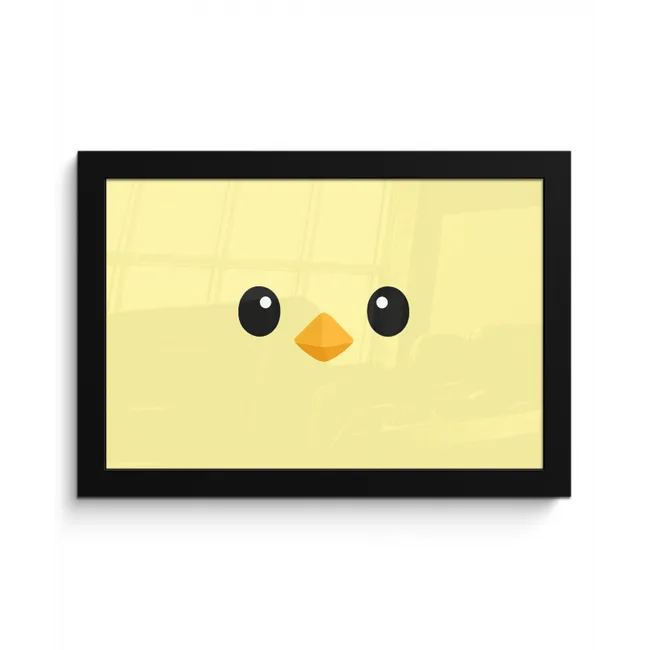 Kuiken - Vrolijk - Geel - Minimalistisch fotolijst zwart zonder passe partout klein -3d