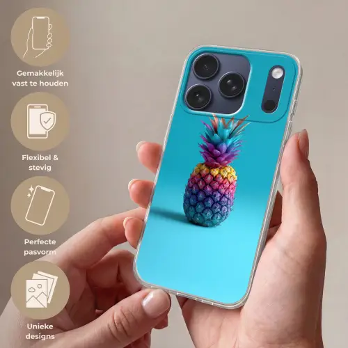 Ananas - Regenboog - Blauw - Popart Telefoonhoesje iPhone 17 Pro klein -sfeer3_NL